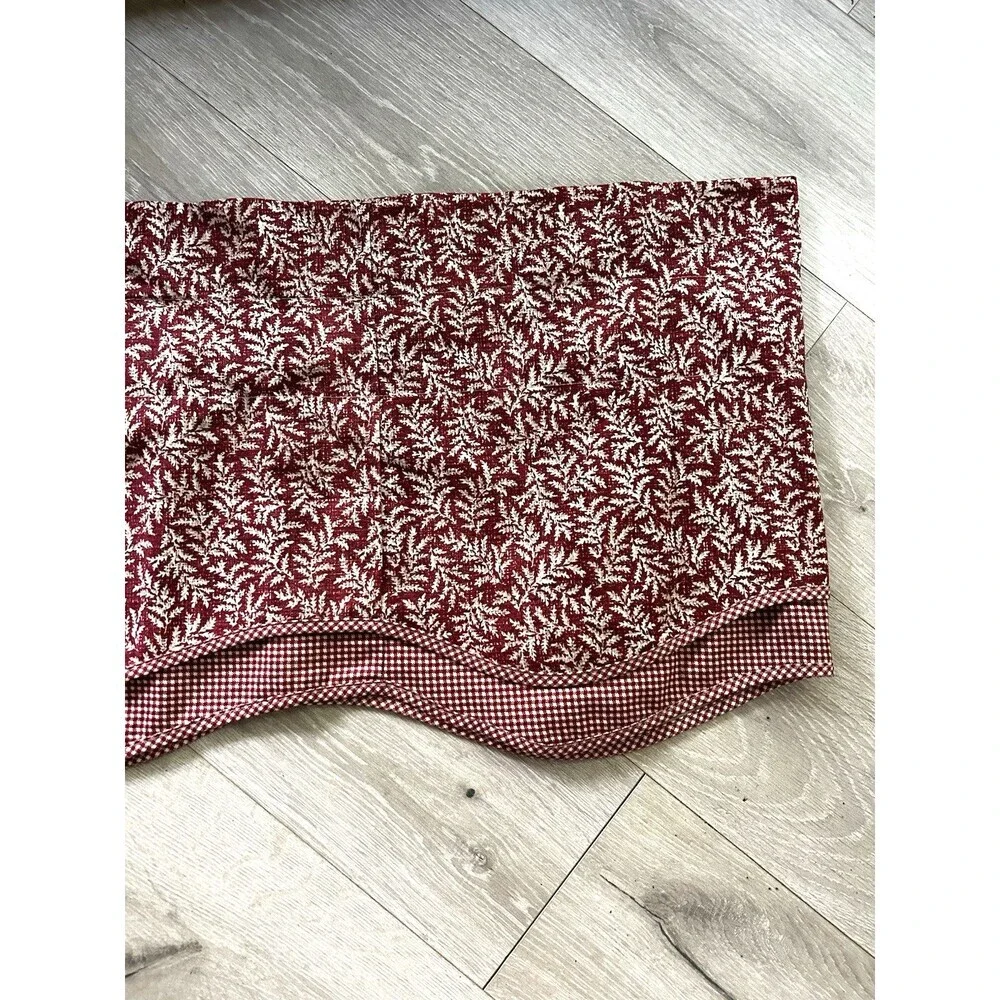 Waverly Valance Curtain Red Gingham Floral Leaves Print Layered 77 x 17